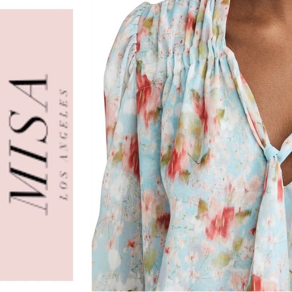 NWT MISA Los Angeles Ceyla Floral Scarf Tie Blouse xs - Picture 4 of 14